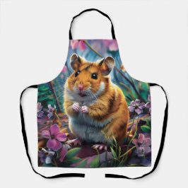 Delantal Hámster entre las flores rosadas