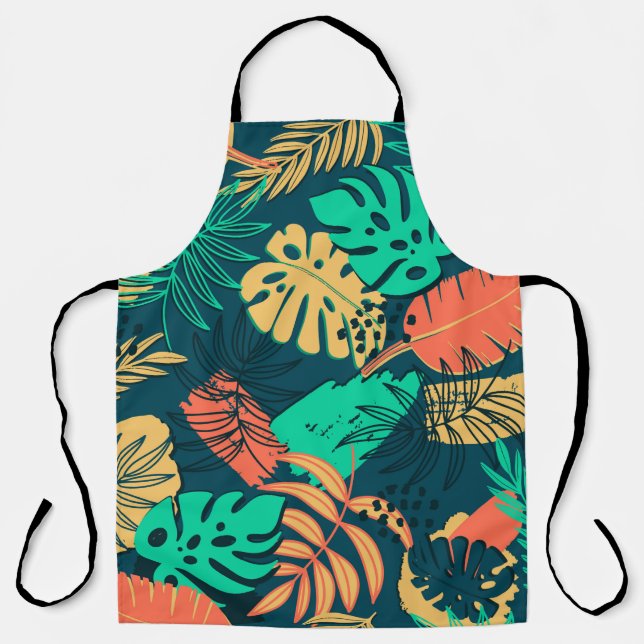 Delantal Hand drawn tropic flat pattern. Palm leaves backgr (Anverso)