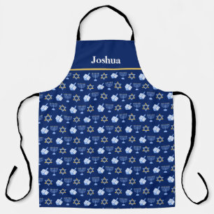 Delantal Hanukkah Blue Menorah Dreidel Pattern Chanukah