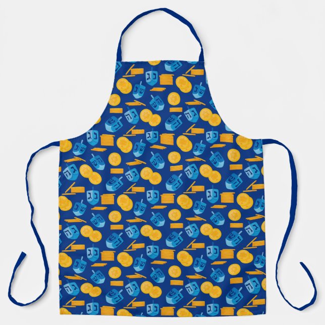Delantal Hanukkah Dreidel Game Gelt Dark Blue (Anverso)