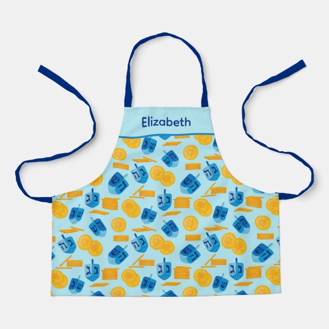 Delantal Hanukkah Dreidel Game Gelt Dark Blue (Anverso)