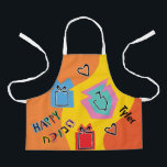 Delantal Hanukkah Happy Bright Art<br><div class="desc">Hanukkah Happy Bright Art Apron. Personalice borrando texto y agregando el suyo propio. Usa tu estilo de fuente, color y tamaño favoritos. Asegúrese de elegir el tamaño y el color de la correa. Todos los elementos de diseño se pueden transferir a otros productos Zazzle y editar. ¡Feliz Hanukkah! Gracias por...</div>