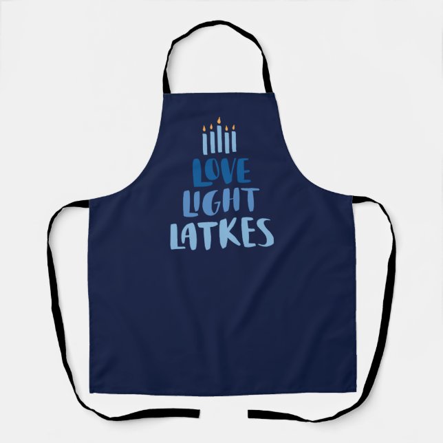 Delantal Hanukkah Latkes | Tipografía divertida Apron azul (Anverso)