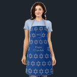 Delantal HAPPY CHANUKAH | Estrella de David | Azul monográf<br><div class="desc">Elegante Apron FELIZ CHANUKAH con una falsa ESTRELLA plateada DE DAVID contra un fondo azul medio israelí. En el medio hay un texto de PERSONALIZABLE que dice FELIZ CHANUKAH en la tipografía falsa de plata. En la parte superior hay un PERSONALIZABLE MONOGRAM, que se puede sustituir por el suyo propio....</div>