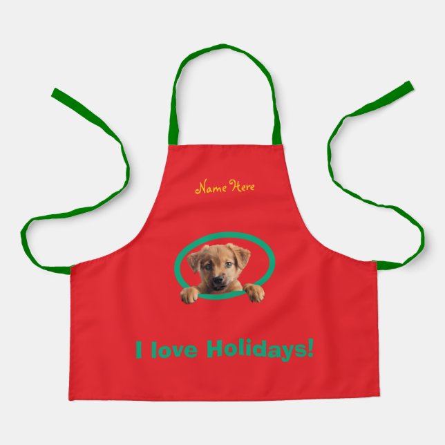Delantal Happy Christmas Family-loviing Cutest Puppy  Apron (Anverso)