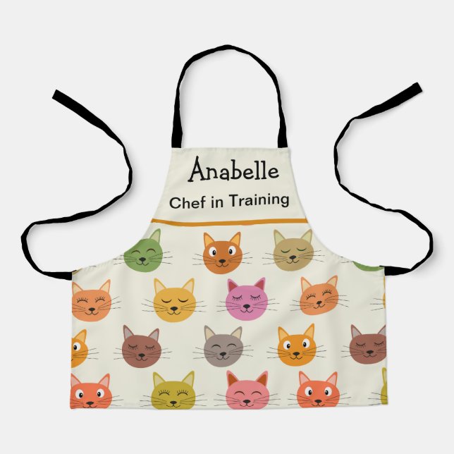 Delantal Happy Colorful kawaii Cats chef en formación (Anverso)