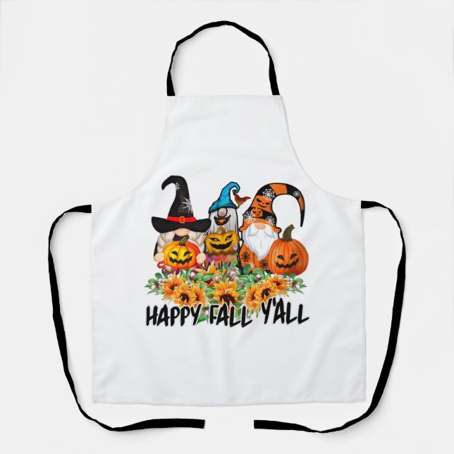 Delantal Happy Fall Y'all Gnome Leopard Gnome Sunflower (Anverso)