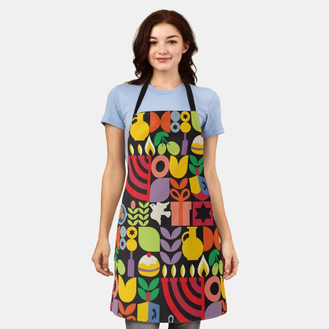 Delantal Happy Hanukkah Modern Menorah Latkes & Stars (Gastado)