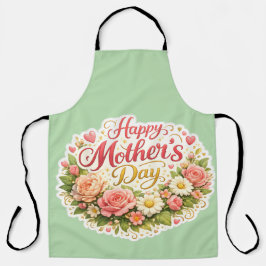 Delantal Happy Mother's Day floral wreath Sage green kitche