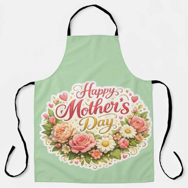 Delantal Happy Mother's Day floral wreath Sage green kitche (Anverso)