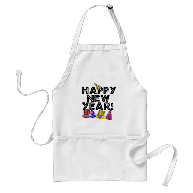 Delantal Happy New Year - Black Text with Party Hats (Frente)