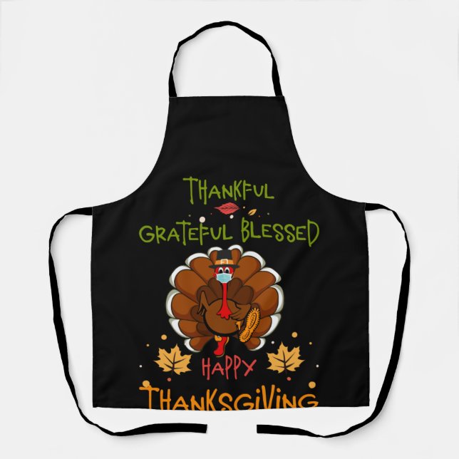 Delantal Happy thanksgiving Turkey With A Mask Thankful (Anverso)