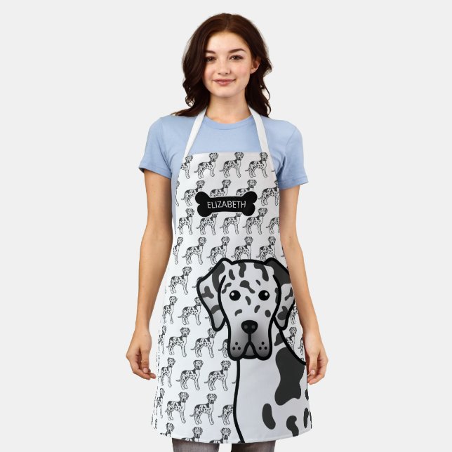 Delantal Harlequin Great Dane Cute Cartog Dog & Name (Gastado)