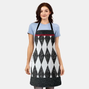 Delantal Harlequin rojo blanco negro clásico Diamond Argyle