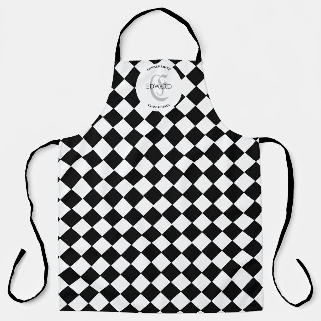 Delantal Harlequin y nombre personalizado (Anverso)