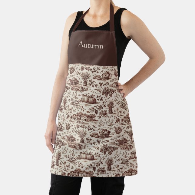 Delantal Harvest Sepia Brown Toile Personalized (in situ)