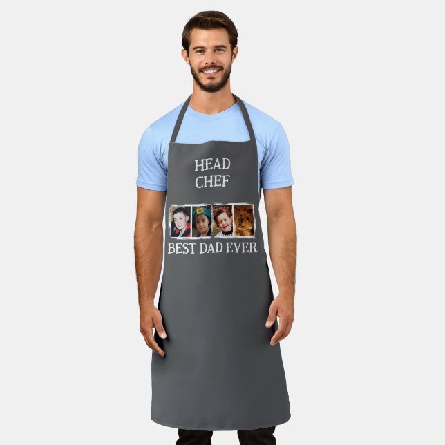 Delantal Head Chef Best Dad Ever 4 photo white grey (Gastado)