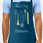 Delantal Head Chef Personalized Apron<br><div class="desc">Diseño de Divertido Jefe Chef con utensilios de cocina para su chef,  cocinero o experto en parrilladas favorito. Cambie el nombre a personalizar.</div>