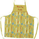 Delantal Head Chef Personalized Apron<br><div class="desc">Diseño de Divertido Jefe Chef con implementos de cocina retro para su chef,  cocinero o experto en parrilladas favorito. Cambie el nombre a personalizar.</div>