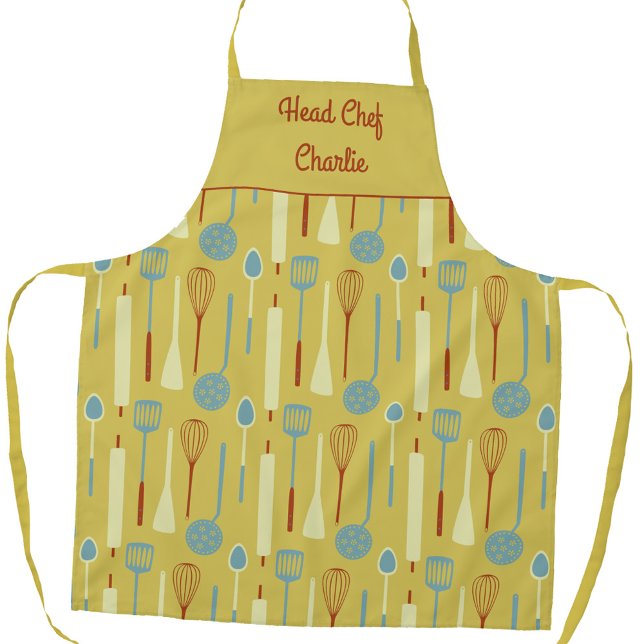 Delantal Head Chef Personalized Apron (Head Chef personalized vintage kitchen apron with editable text)