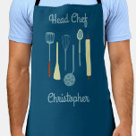 Delantal Head Chef Personalized Apron<br><div class="desc">Diseño de Divertido Jefe Chef con utensilios de cocina para su chef,  cocinero o experto en parrilladas favorito. Cambie el nombre a personalizar.</div>