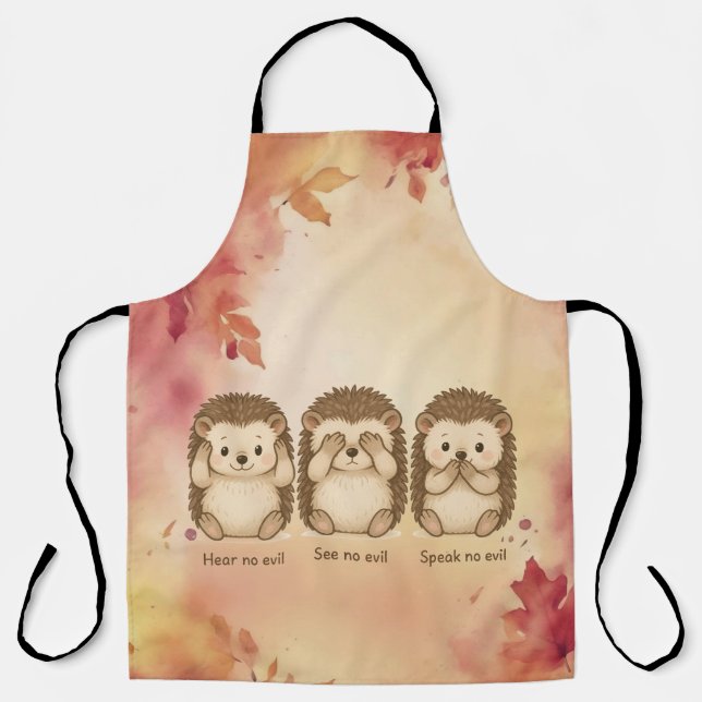 Delantal hear, see and speak no evil cute Hedgehogs (Anverso)