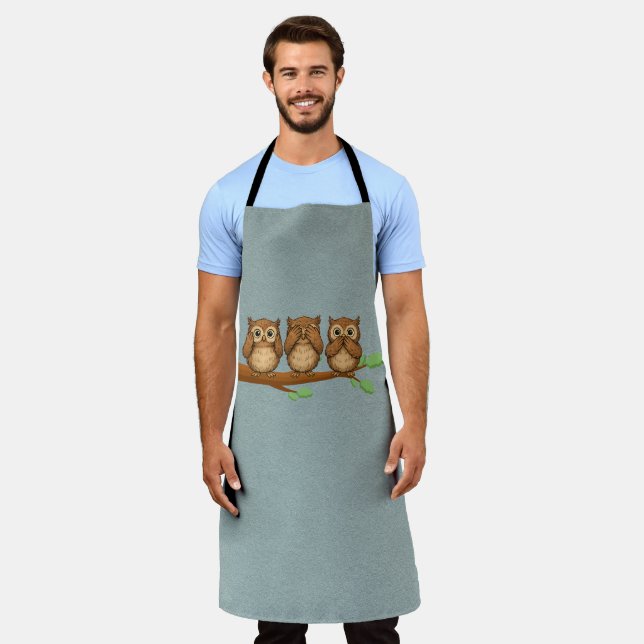 Delantal Hear, See, and Speak No Evil Owls (Gastado)