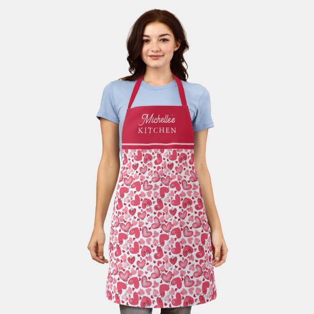 Delantal Heart Pattern Valentines Day Apron Gift (Gastado)
