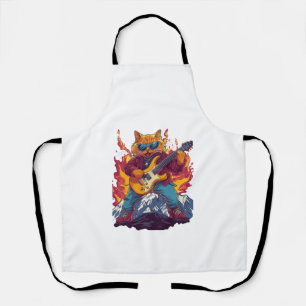 Delantal Heavy Meowtal – Camiseta Gráfica de Gato Rockero p