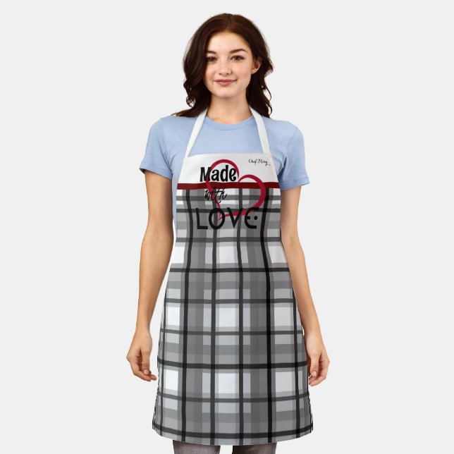 Delantal Hecho con amor Apron personalizado en gris (Gastado)