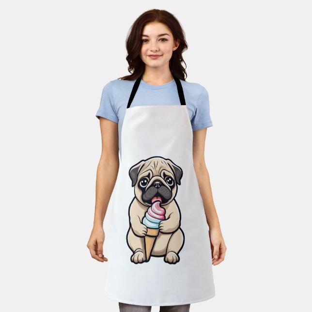 Delantal Helado de pug lamiendo (Gastado)