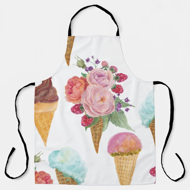Delantal Helados, frambuesas: acuarela. (Anverso)