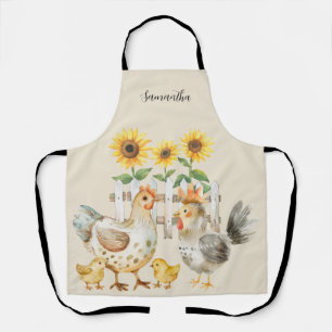 Delantal Hen Sunflower Watercolor personalizado