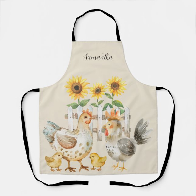 Delantal Hen Sunflower Watercolor personalizado (Anverso)