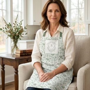 Delantal Herencia Luxe Verde Salvia Toile Monograma Cresta