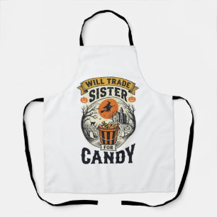 Delantal Hermana de Halloween Cambiará Por Dulces Vintage_1