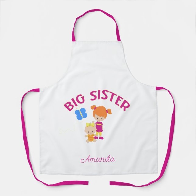Delantal Hermana grande con hermana bebé personalizada (Anverso)