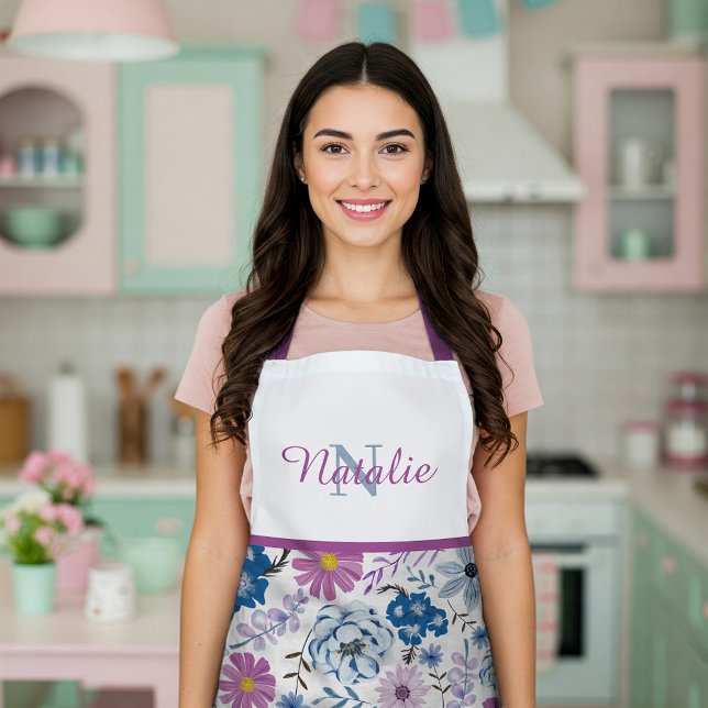 Delantal Hermana personalizada nombre acuarela cocina flora (Subido por el creador)