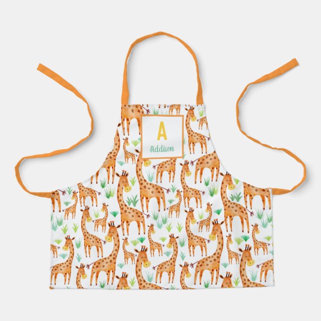Delantal Hermosa acuarela Giraffe Animal Personalizado (Anverso)