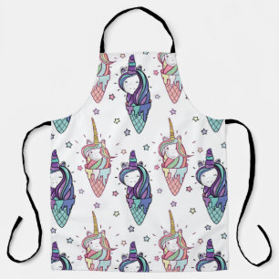 Delantal hermosa cabeza de patrón y helado unicornio con