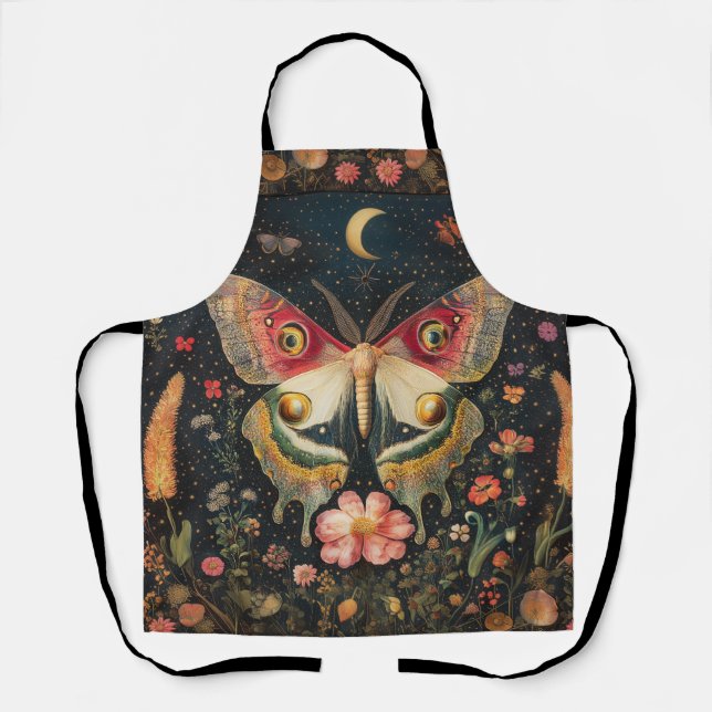 Delantal Hermosa Moth Crescent Moon All-Over Print Apron (Anverso)