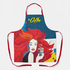 Delantal "Hermosa mujer de moda con Copa de Café" Arte pop