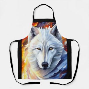 Delantal Hermosa pintura de Lobo Blanco