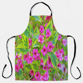 Delantal Hermosa Weigela verde con flores de Crimson