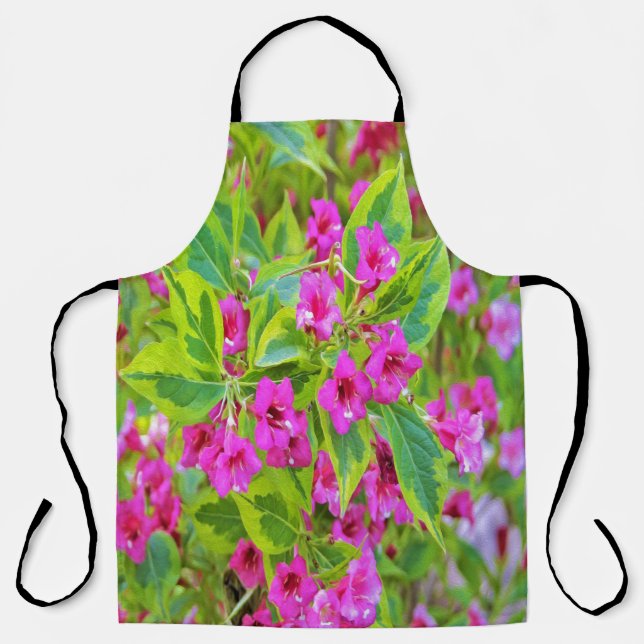 Delantal Hermosa Weigela verde con flores de Crimson (Anverso)