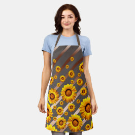 Delantal Hermosas flores amarillas sobre rayas grises y mar