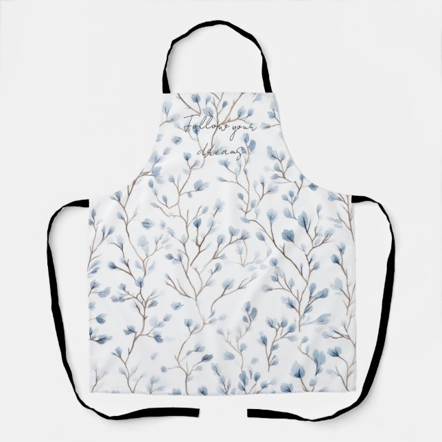 Delantal Hermosas flores blancas azules   (Anverso)