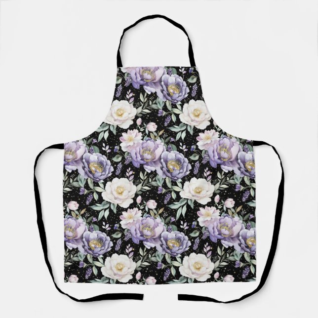Delantal Hermosas Flores Blancas Purpúreas (Anverso)