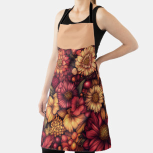 DELANTAL HERMOSAS FLORES DE OTOÑO BURGUNDY Y CREMA