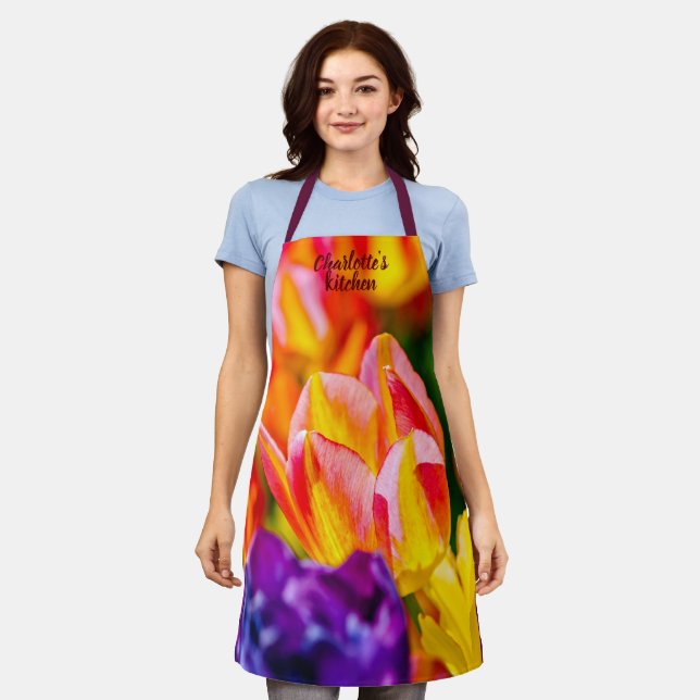 Delantal Hermosas flores de tulipán (Gastado)